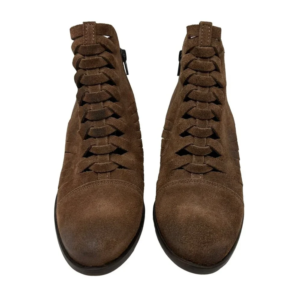 Free People Loveland Ankle Boot Size 39 US 9 Brown Suede Snake Embossed Boho - Picture 5 of 12